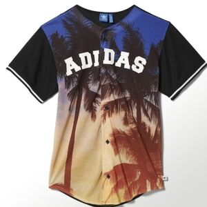 Adidas Vintage Unisex Short Sleeve Jersey  Medium Tropical Palms Like New!!